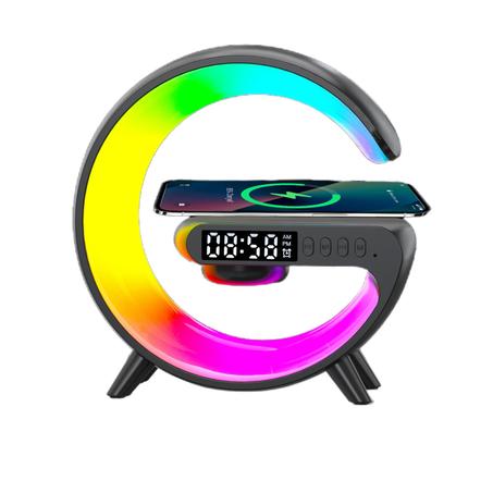 Lampe LED avec chargeur sans fil, réveil avec haut-parleur Bluetooth, lampe d'ambiance en forme de G pour chevet, dortoir, bureau, enfants et adultes, cadeau idéal