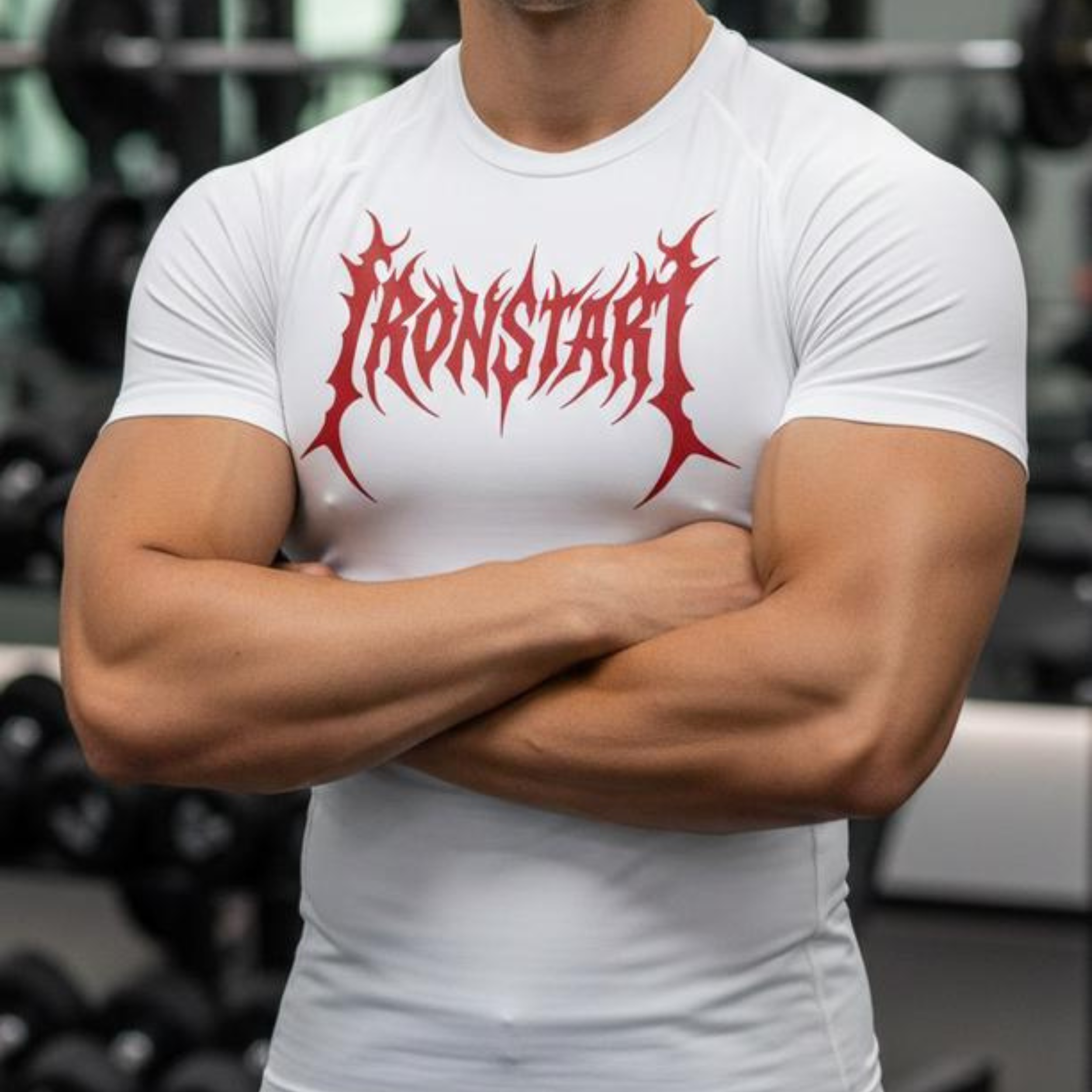 COMPRESSION T-SHIRT WHITE IRON START RED