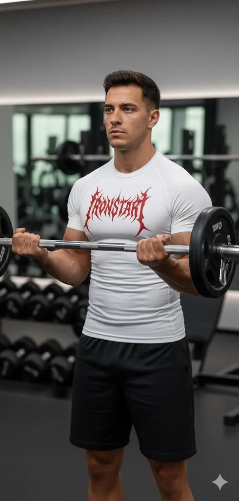 COMPRESSION T-SHIRT WHITE IRON START RED