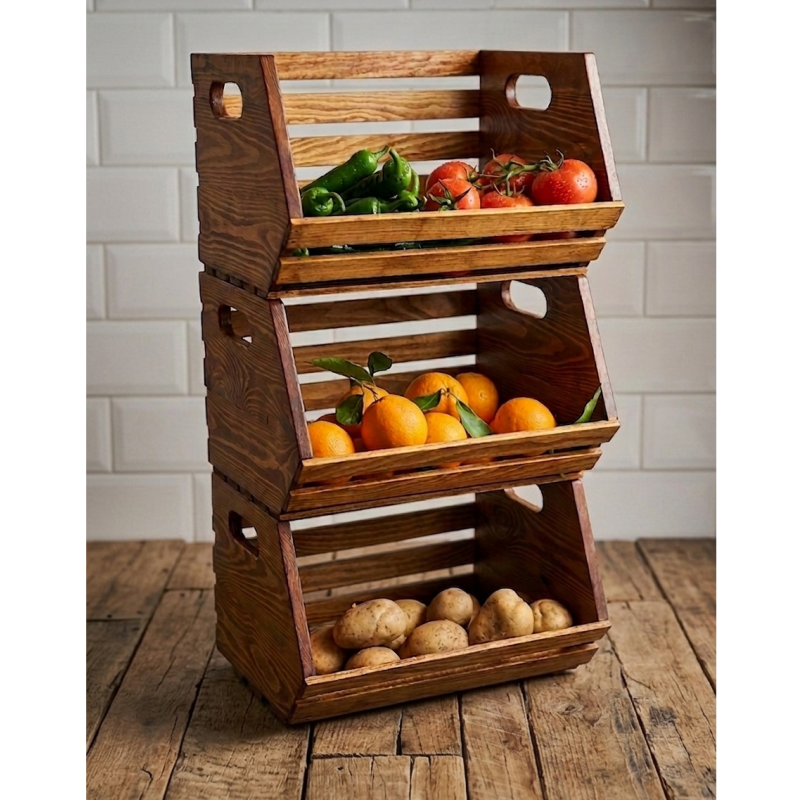 Rangement de légumes et fruits en bois