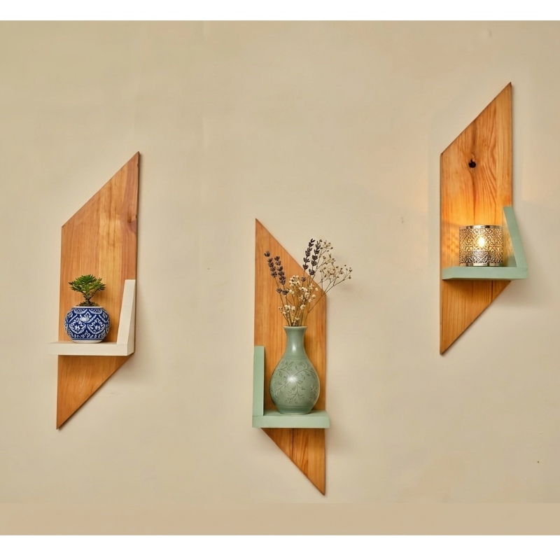 3 Étagères Murales Géométriques en Bois