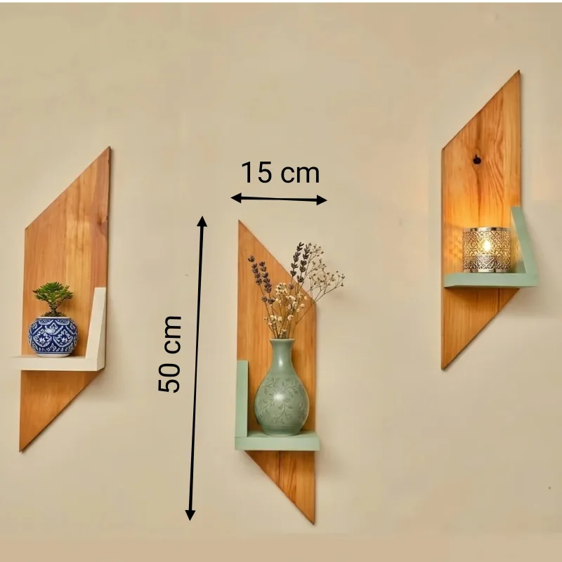 3 Étagères Murales Géométriques en Bois