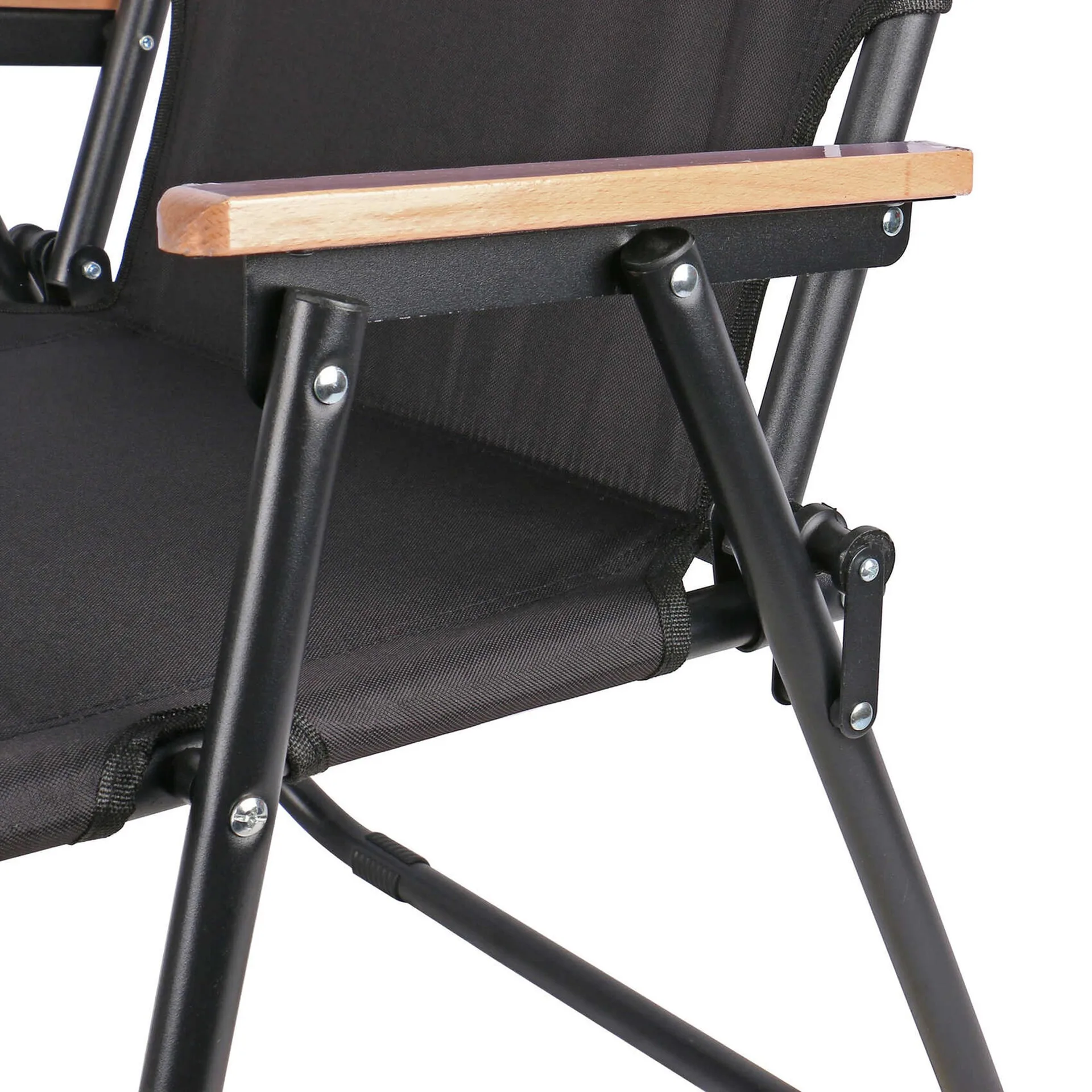 Foldable Camping Chair with Wooden Armrest, 58 x 8 x 58 cm