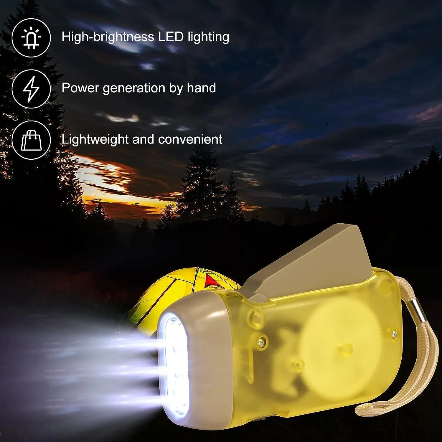 Flashlight Hand Crank, 4 Pack Emergency Flashlights with Dynamo Power for Camping, Outdoor Survival Gear with No Batteries Needed, Portable Crank Light for Hiking and Power Outages