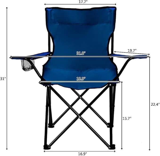 Camping Chair with Side Storage Pockets for Outdoor Travel Picnic Hiking Supports110kgs Load With Carry Bag