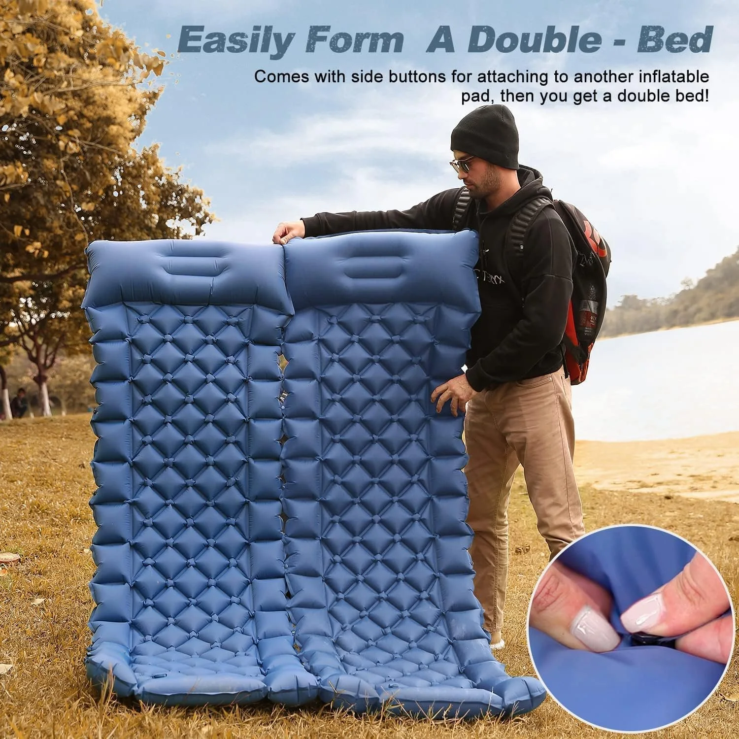 Camping Sleeping Pad, 192x67x7cm Ultralight Camping Mat, Waterproof Camping Mat for Backpacking Hiking Traveling for Outdoor Adventures, Outdoor Inflatable Mat with Built-in Foot Pump
