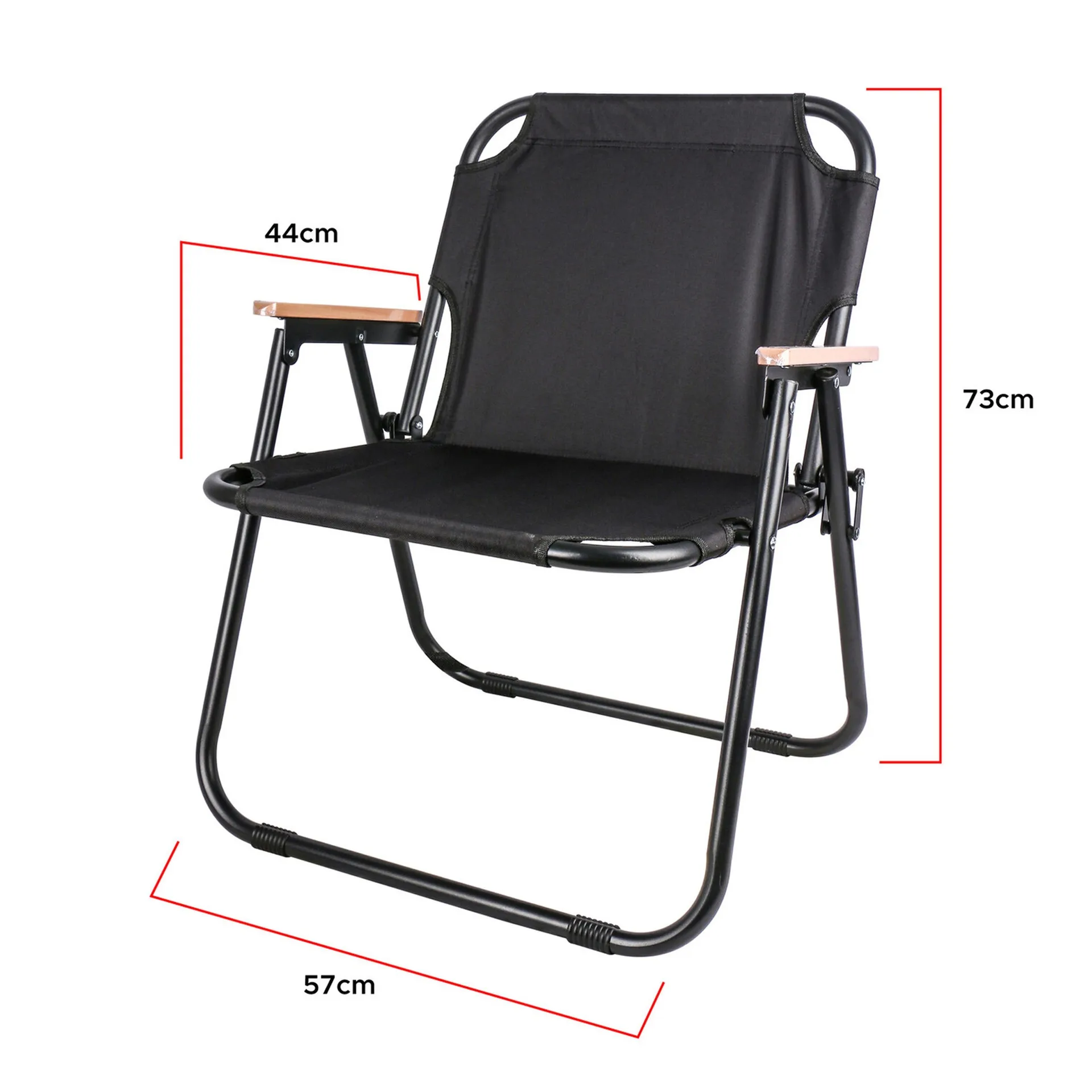 Foldable Camping Chair with Wooden Armrest, 58 x 8 x 58 cm