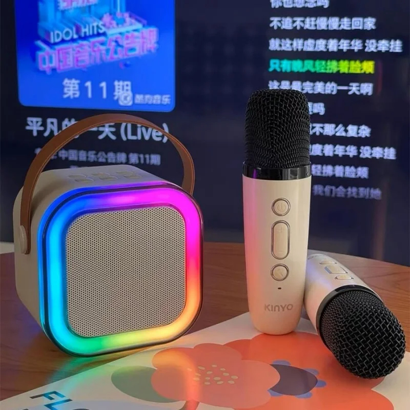 مكبر صوت بلوتوث كاريوكي LED مع ميكروفون مزدوج – صوت قوي 5 وات، إضاءة RGB تفاعلية، متعدد الاستخدامات للأطفال والحفلات والسفر