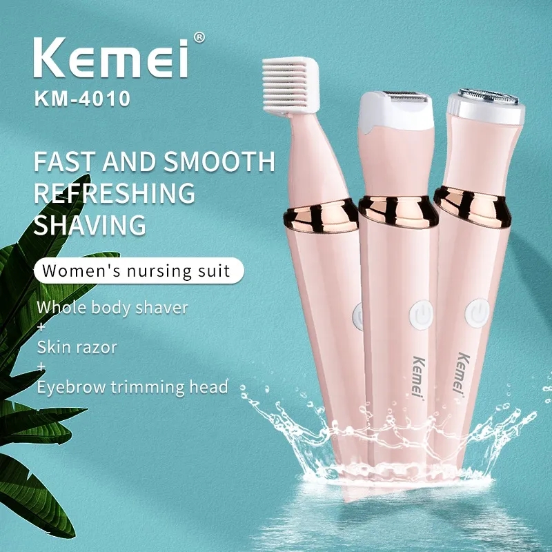 ماكينة حلاقة كهربائية للنساء 3في1 قابلة للشحن USB عالية الجودة إزالة شعر الجسم Kemei KM-4010