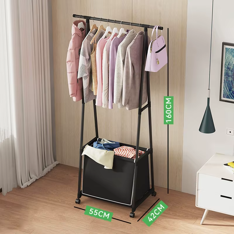 حامل ملابس بعجلات ، رف تخزين ملابس ، منظم أحذية ، خزانة أزياء Multifunctional coat rack