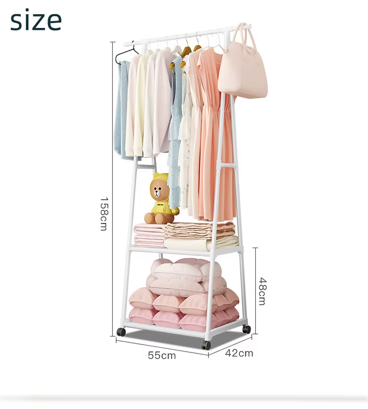 حامل ملابس بعجلات ، رف تخزين ملابس ، منظم أحذية ، خزانة أزياء Multifunctional coat rack