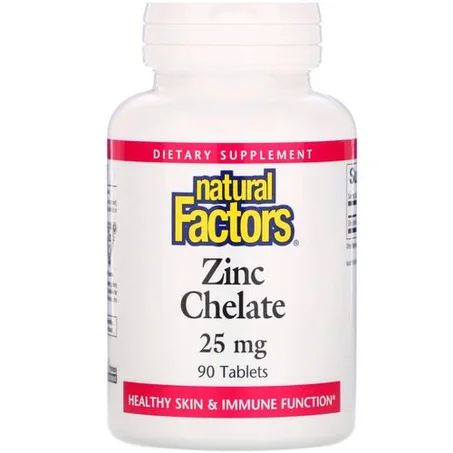 Natural Factors Zinc Chélaté, 25 mg, 90 Comprimés, Antioxydant soutient le système immunitaire سترات الزنك، 15 ملجم، 90 قرص