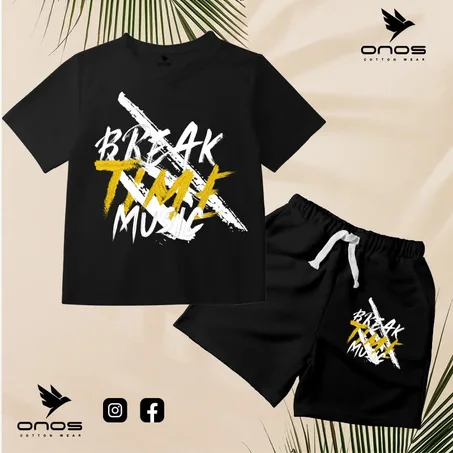 طقم صيفي اسود رسمة ميوزك