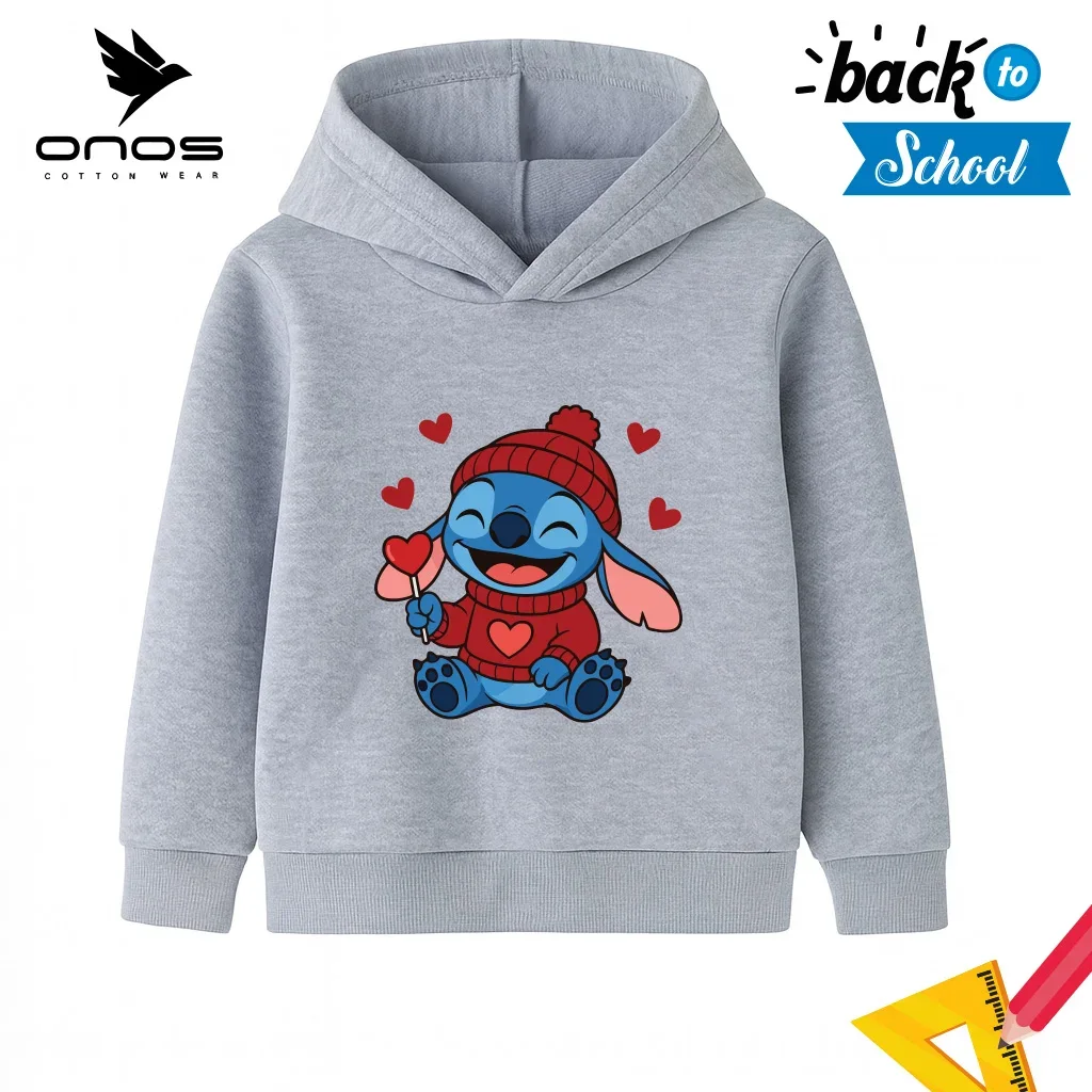 Grey Kids Hoodie -print- stitch