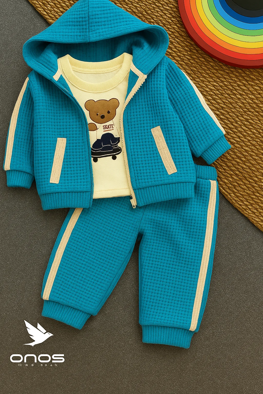 3PCS Waffle Set – Petrol Blue