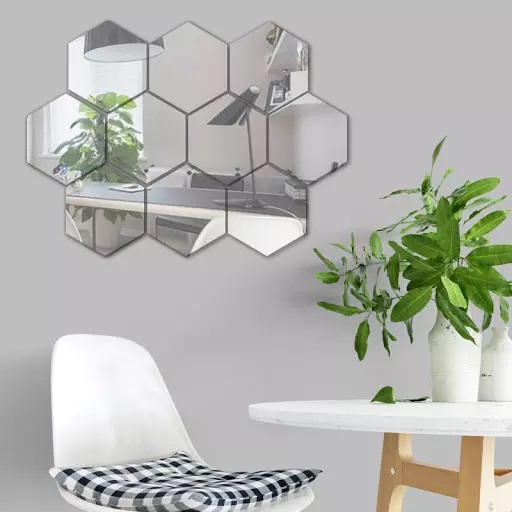 Mirror Sticker Acrylic ملصقات حائط على شكل مرآة سداسية ثلاثية الأبعاد