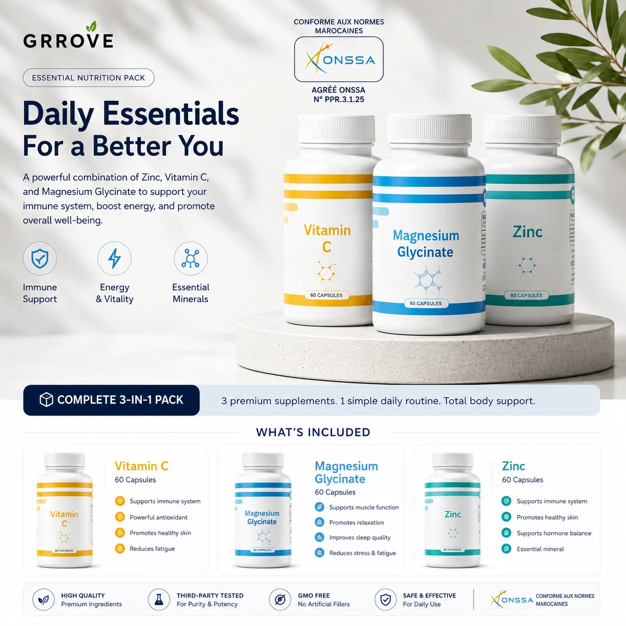 Pack : Zinc + Vitamin C + Magnesium Glycinate
