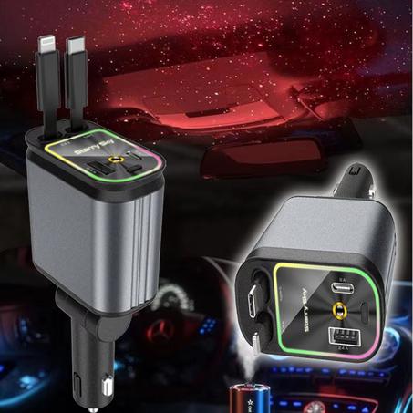 شاحن سيارة 4×1 مع إضاءة Starry Sky — شحن سريع وإضاءة فخمة لسيارتك ✨