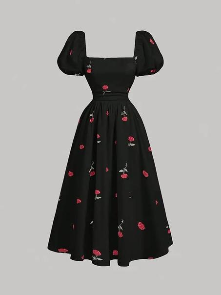 Robe Élégante à Col Carré pour Femmes