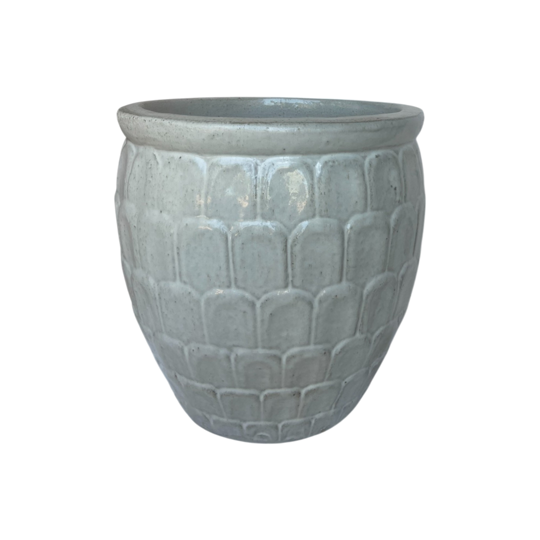 POT EN CERAMIQUE MOTIF ÉCAILLE GRIS CLAIR H40 D40