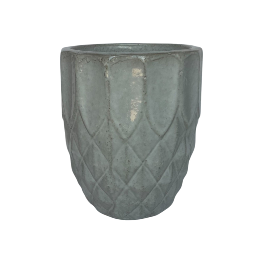 POT EN CÉRAMIQUE GRIS CLAIR MOTIF LOSANGES H30 D26