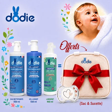 Pack Gel lavant 500 ML Eau nettoyante 500ml Liniment 400ml & Sac à langer Offerte