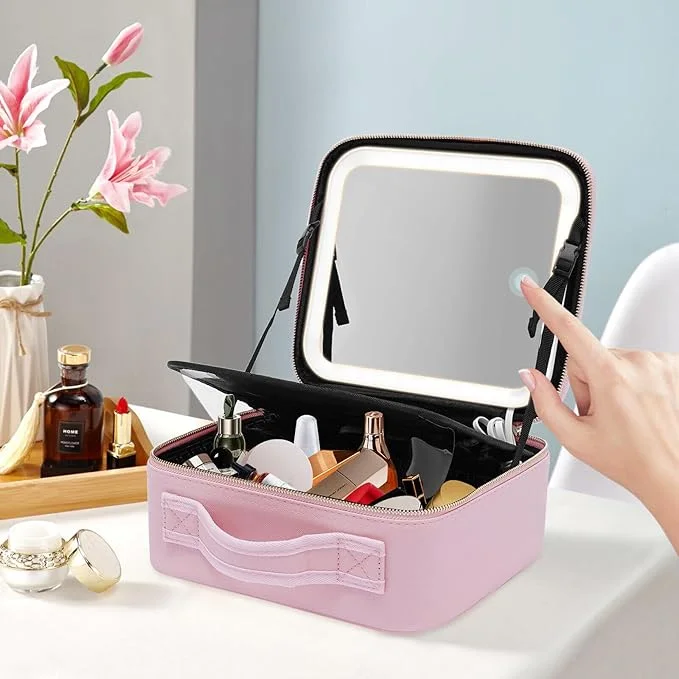 حقيبة مكياج مع مرآة LED