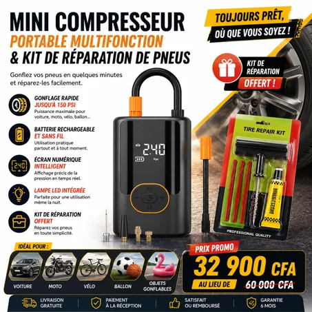 Pompe électrique de gonflage de pneus sans fil à affichage numérique
