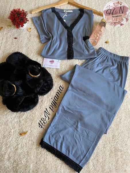 pyjama cotton demi manche avec dentelle