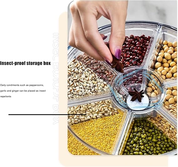علبة تخزين الحبوب متعددة الأقسام مع موزع ذكي للمطبخ