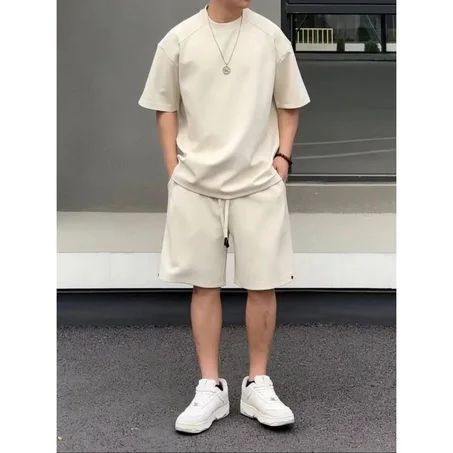 Streetwear  Cotton Shorts Summer Mens Sets 2 Piece Shirt Shorts  for Men