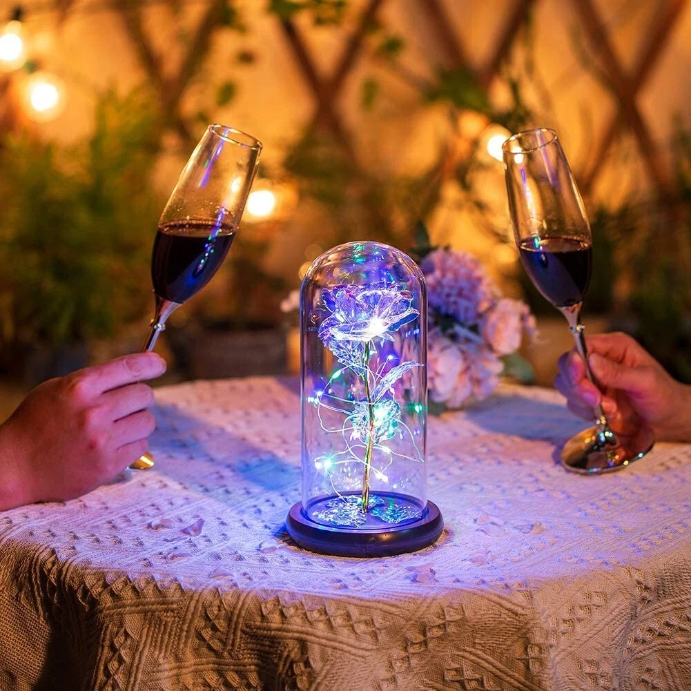 Forever Light up Rose in Glass Dome, Enchanted Rose with LED Lamp, Colorful