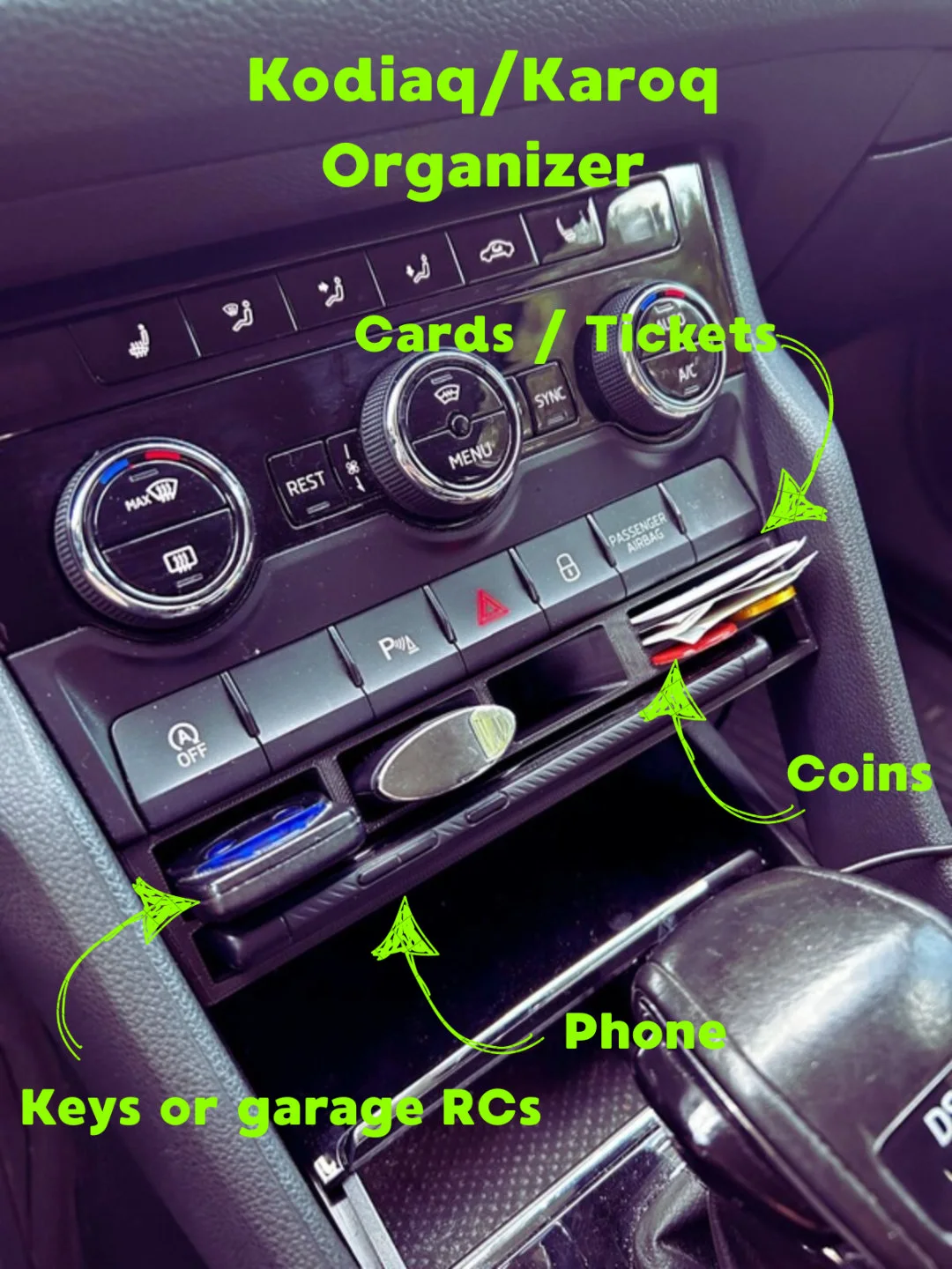 Under-AC Panel Console Storage Organizer - Skoda Kodiaq / Karoq