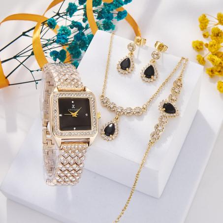 طقم مجوهرات فاخر مع ساعة أنيقة
