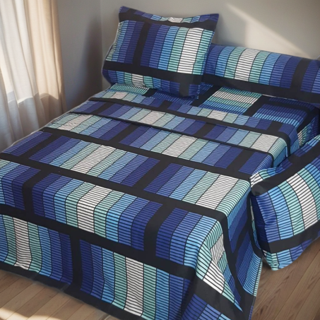 Parure de draps Imprimés Polycoton 160*200 -2 Places -5 Pieces - طقم اغطية 5 قطع  بولي/قطن مطبوع لشخصين (160* 200)
