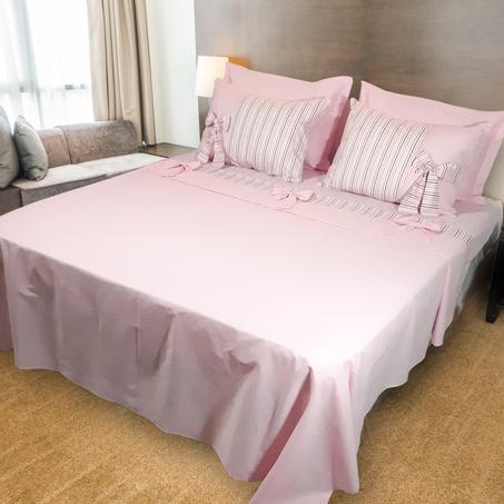 Parure de Draps Rayures Roses 2 Places,6 Pieces, -  طقم اغطية  لشخصين 6 قطع