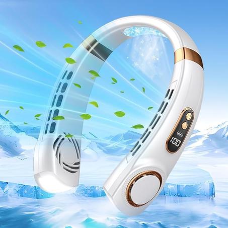 مكيف هواء مروحة رقبة محمولة 4000mAh مع مروحة تبريد بورنيول بلا شفرات تعمل بـ USB مع 5 سرعات وشاشة LED