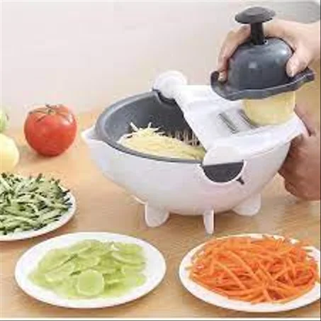 COUPE-LÉGUMES MULTIFONCTIONNELLE MAGIC ROTATE AVEC PANIER DE VIDANGE MANUELLE, GRIS, BLANC