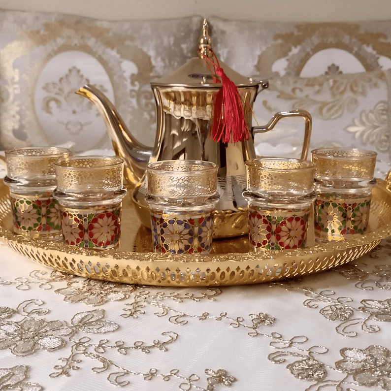 Golden Moroccan Stainless Steel Teapot - Handcrafted Masterpiece