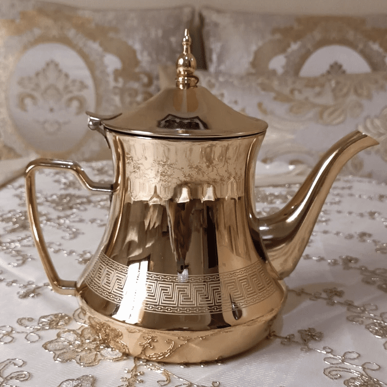 Golden Moroccan Stainless Steel Teapot - Handcrafted Masterpiece