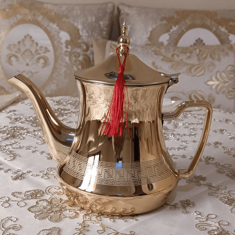 Golden Moroccan Stainless Steel Teapot - Handcrafted Masterpiece