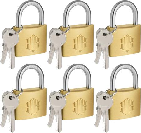 HOX Candado de latón macizo con llave diferente con cuerpo de 1-9/16 pulgadas de ancho, cilindro de latón, para cerrojo, cobertizos