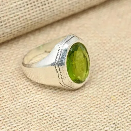 925 Sterling Silver Peridot Men’s Ring Anniversary Jewelry