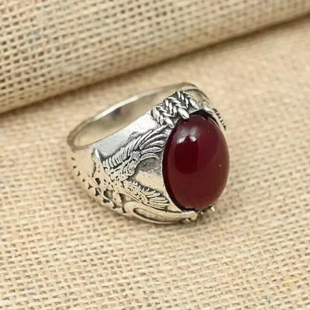 Garnet Gemstone Men’s Ring in Solid 925 Sterling Silver