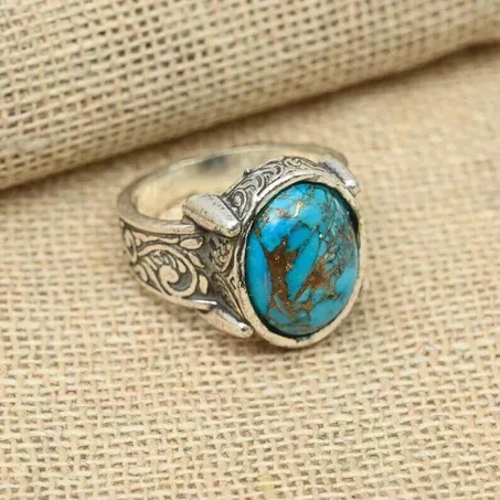 Beautiful Copper Turquoise Men’s Ring in 925 Sterling Silver