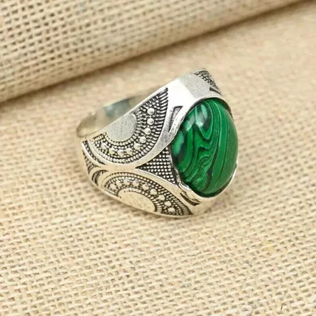 Natural Malachite Gemstone Men’s Ring 925 Sterling Silver