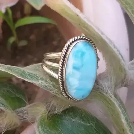 Larimar Statement Ring Solid 925 Sterling Silver