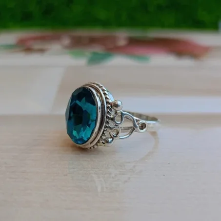 Blue Topaz Gemstone Ring 925 Sterling Silver Statement Women’s Ring