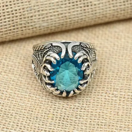 Blue Topaz Scorpion Men’s Ring 925 Sterling Silver