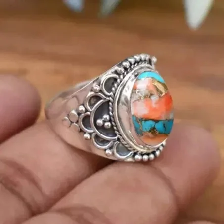 Oyster Turquoise Ring Women 925 Sterling Silver